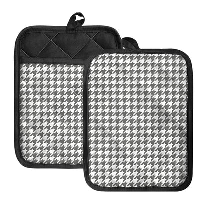 Grey And White Houndstooth Pattern Print Pot Holders With Pocket
