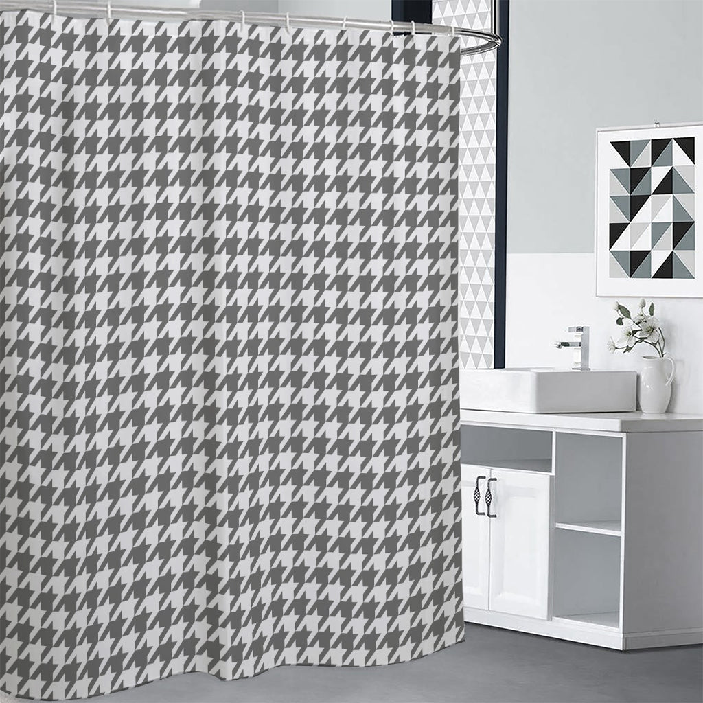 Grey And White Houndstooth Pattern Print Premium Shower Curtain