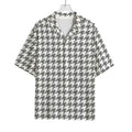Grey And White Houndstooth Pattern Print Rayon Hawaiian Shirt