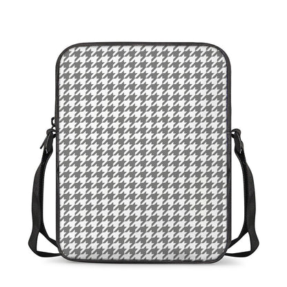 Grey And White Houndstooth Pattern Print Rectangular Crossbody Bag