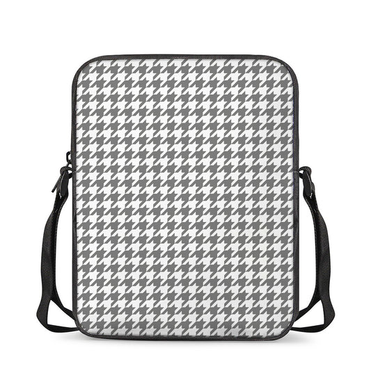 Grey And White Houndstooth Pattern Print Rectangular Crossbody Bag