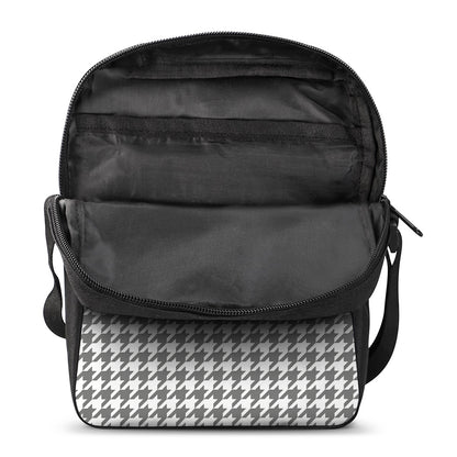 Grey And White Houndstooth Pattern Print Rectangular Crossbody Bag