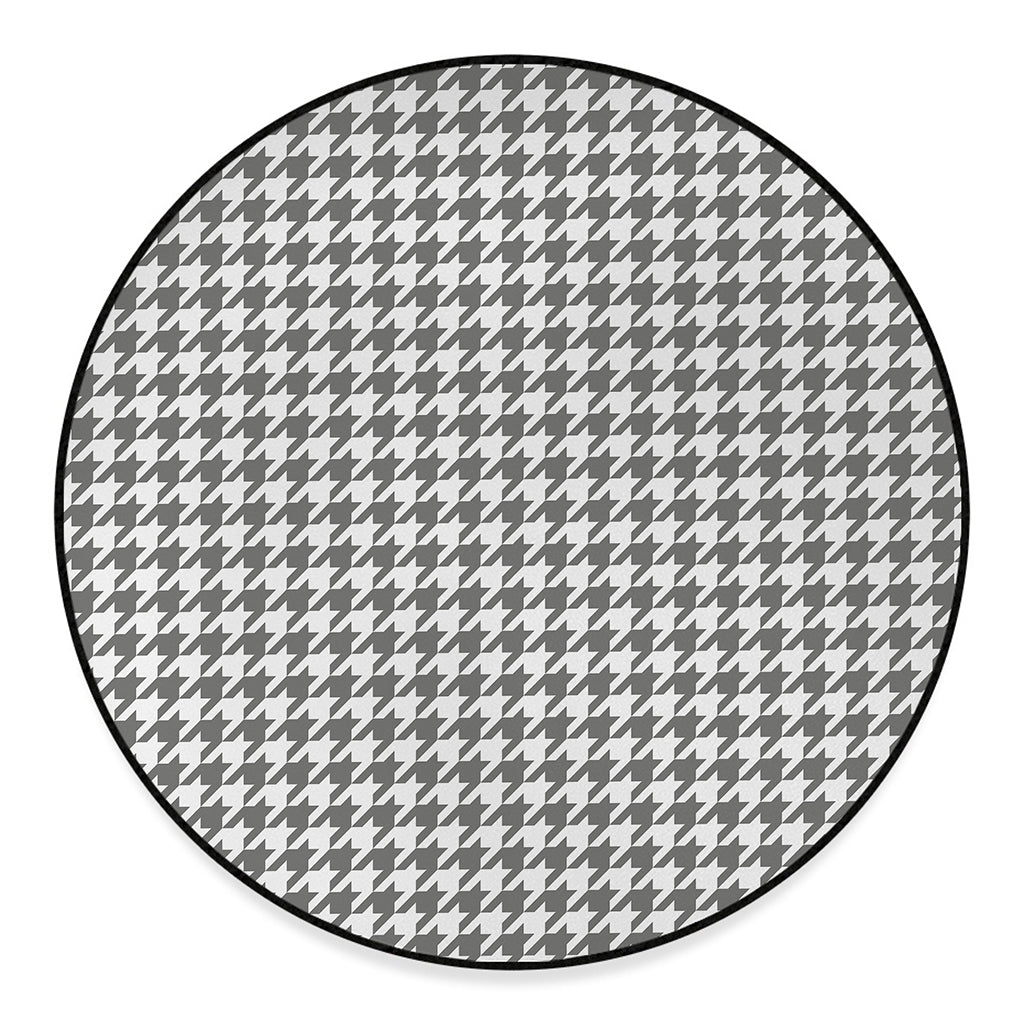 Grey And White Houndstooth Pattern Print Round Floor Mat