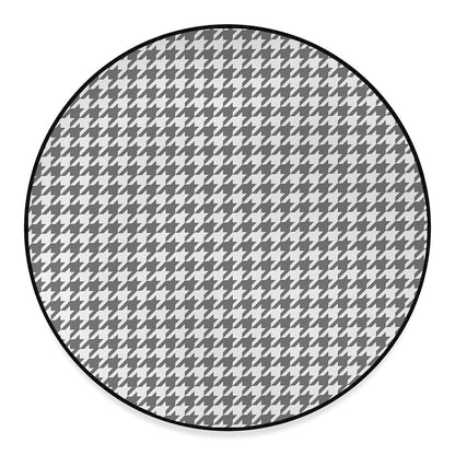 Grey And White Houndstooth Pattern Print Round Floor Mat