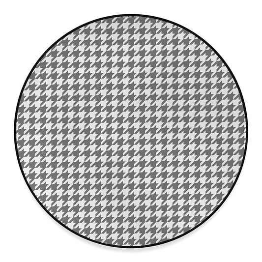 Grey And White Houndstooth Pattern Print Round Floor Mat