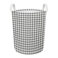 Grey And White Houndstooth Pattern Print Round Laundry Basket