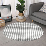 Grey And White Houndstooth Pattern Print Round Rug