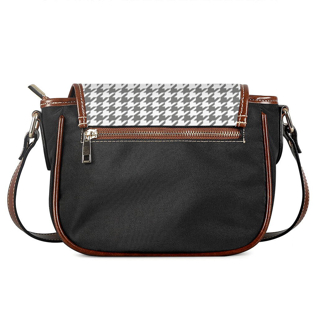 Grey And White Houndstooth Pattern Print Saddle Bag