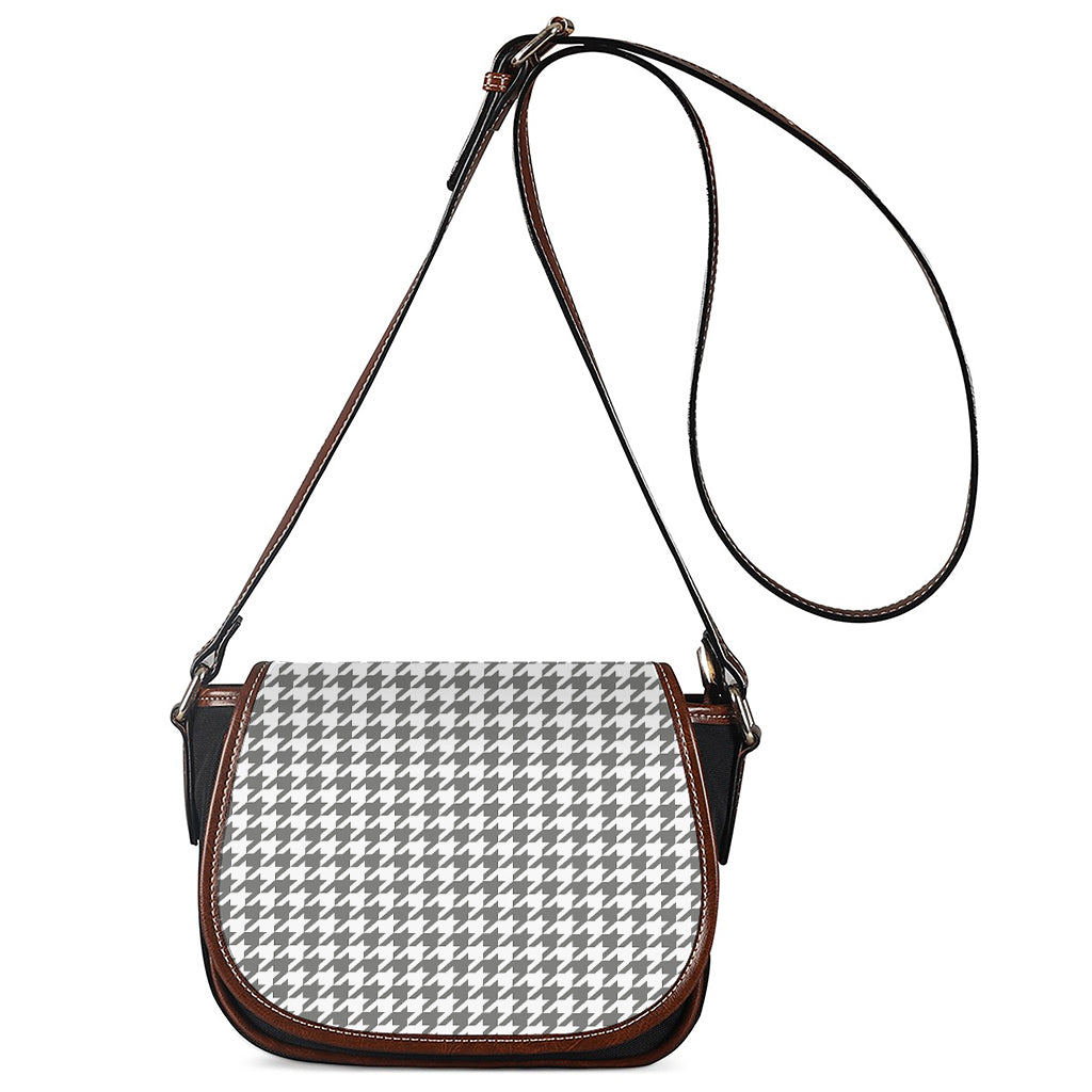 Grey And White Houndstooth Pattern Print Saddle Bag