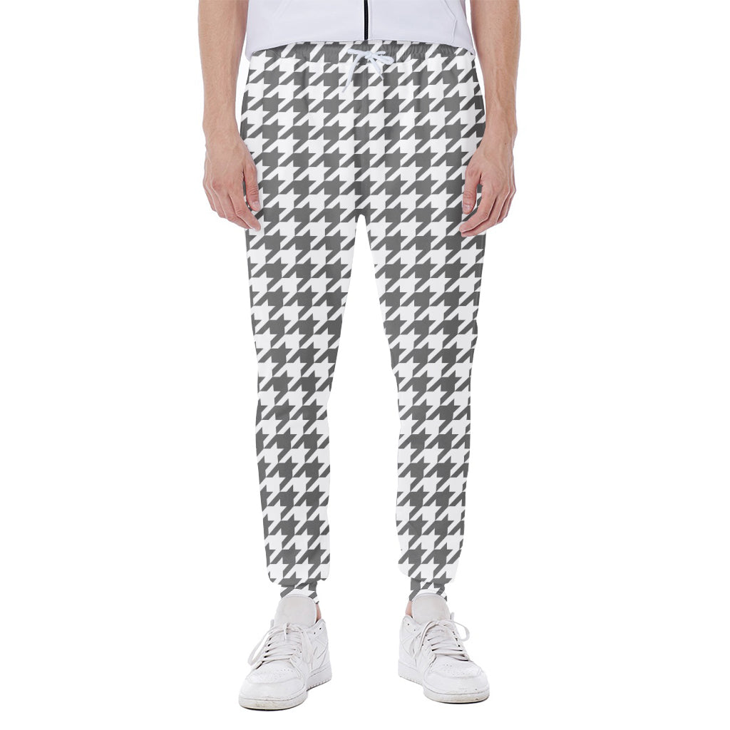 Grey And White Houndstooth Pattern Print Scuba Joggers