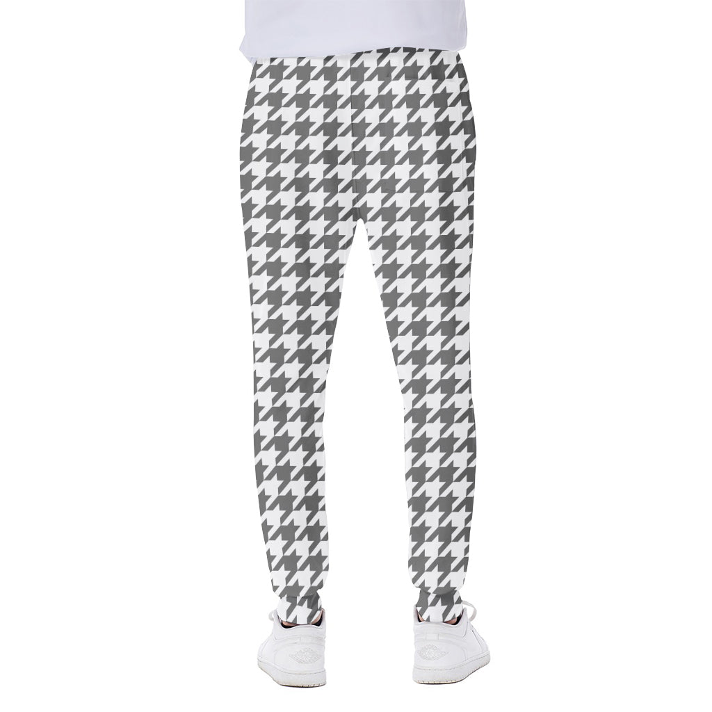 Grey And White Houndstooth Pattern Print Scuba Joggers