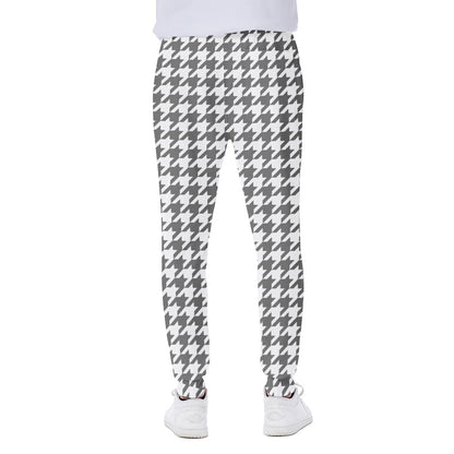 Grey And White Houndstooth Pattern Print Scuba Joggers