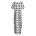 Grey And White Houndstooth Pattern Print Short Sleeve Long Nightdress