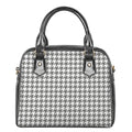 Grey And White Houndstooth Pattern Print Shoulder Handbag