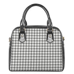 Grey And White Houndstooth Pattern Print Shoulder Handbag