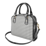 Grey And White Houndstooth Pattern Print Shoulder Handbag