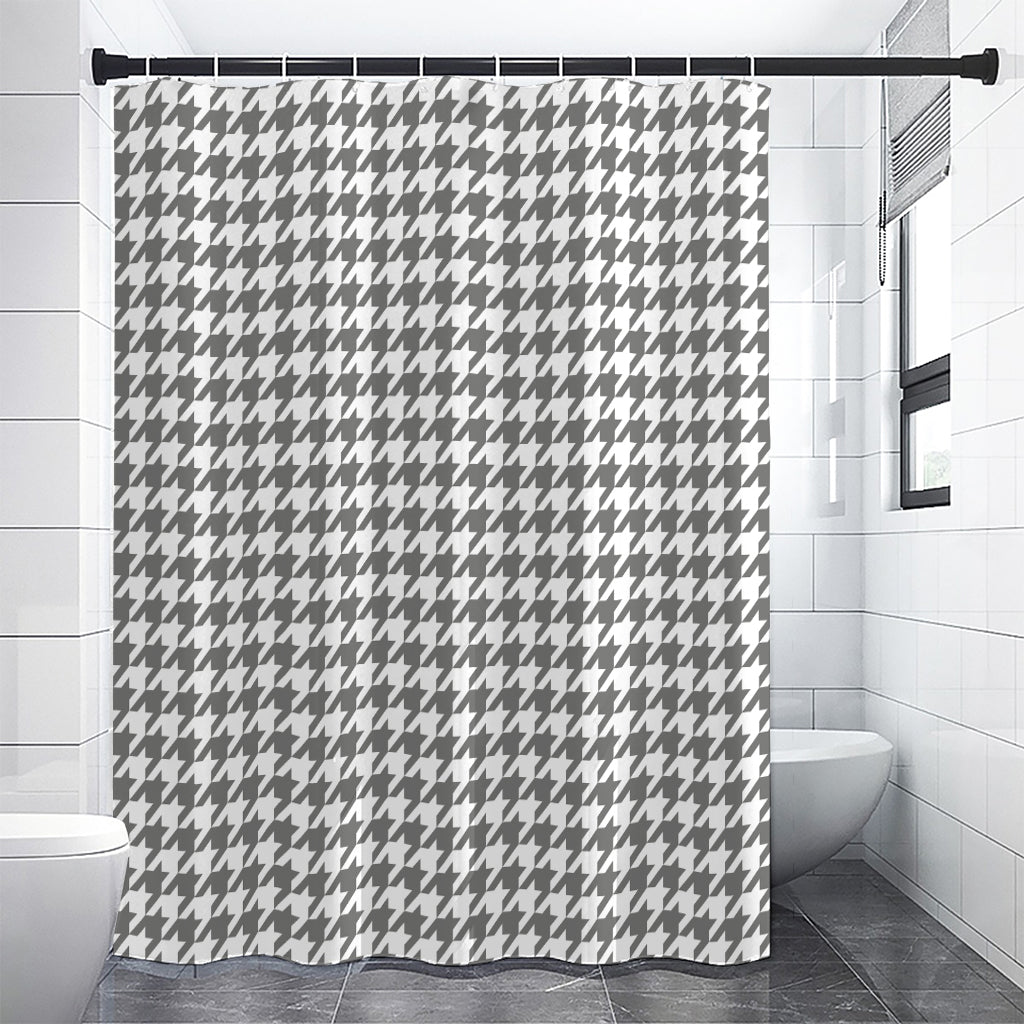 Grey And White Houndstooth Pattern Print Shower Curtain