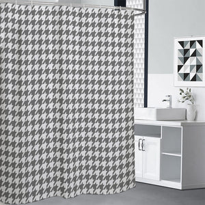 Grey And White Houndstooth Pattern Print Shower Curtain