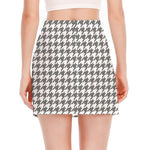 Grey And White Houndstooth Pattern Print Side Slit Mini Skirt