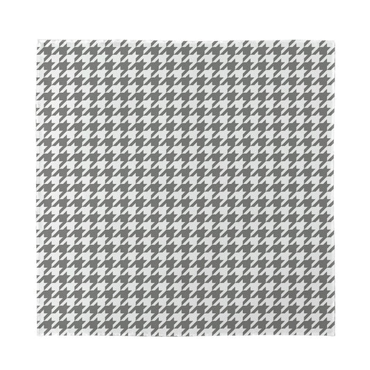 Grey And White Houndstooth Pattern Print Silk Bandana