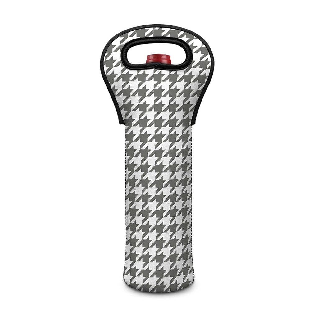 Grey And White Houndstooth Pattern Print Single Neoprene Wine Tote