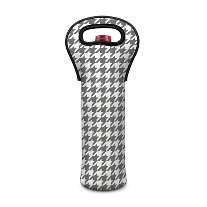 Grey And White Houndstooth Pattern Print Single Neoprene Wine Tote