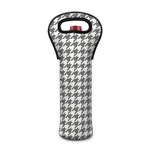 Grey And White Houndstooth Pattern Print Single Neoprene Wine Tote