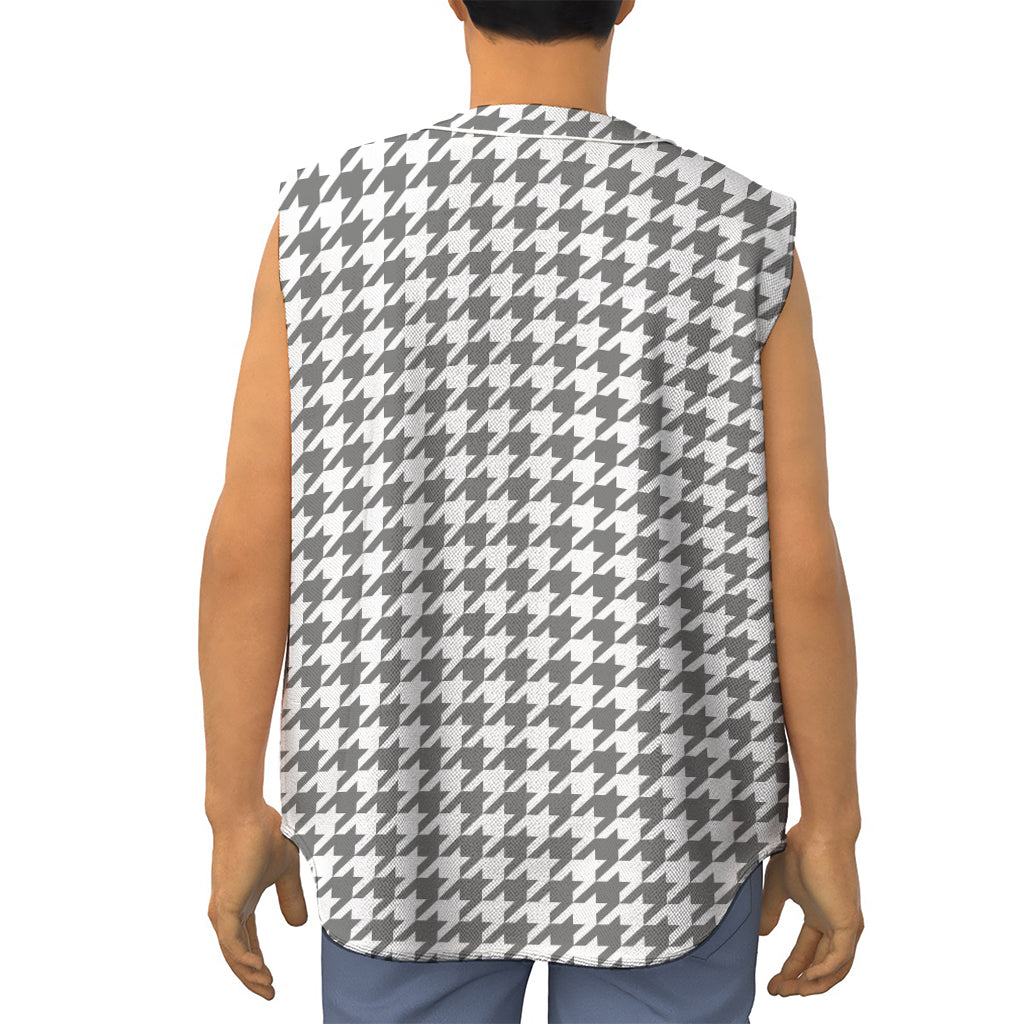 Grey And White Houndstooth Pattern Print Sleeveless Baseball Jersey