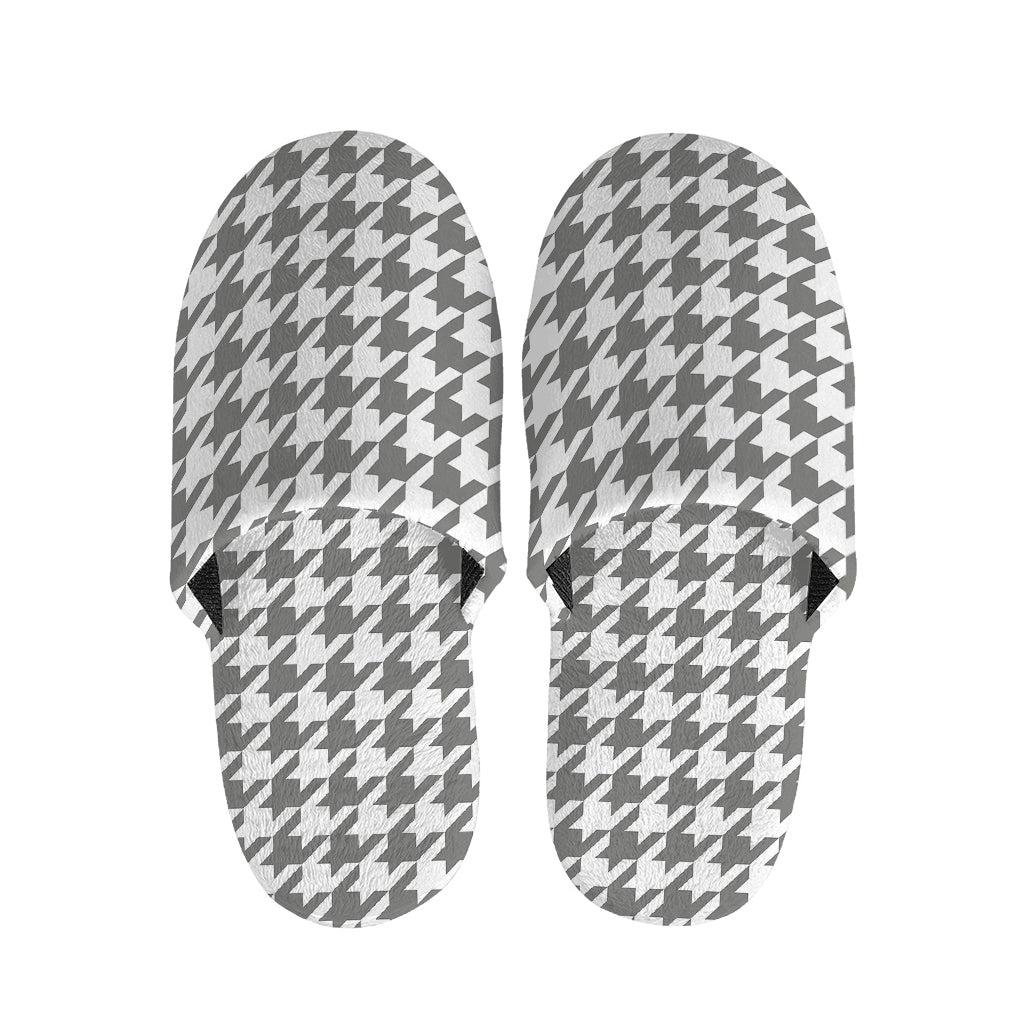 Grey And White Houndstooth Pattern Print Slippers