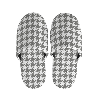 Grey And White Houndstooth Pattern Print Slippers