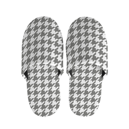 Grey And White Houndstooth Pattern Print Slippers