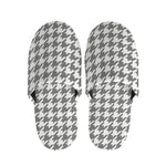 Grey And White Houndstooth Pattern Print Slippers