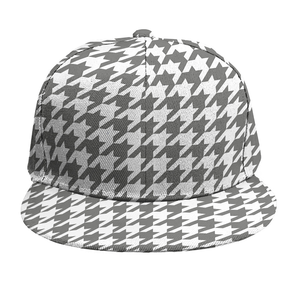 Grey And White Houndstooth Pattern Print Snapback Cap