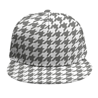 Grey And White Houndstooth Pattern Print Snapback Cap
