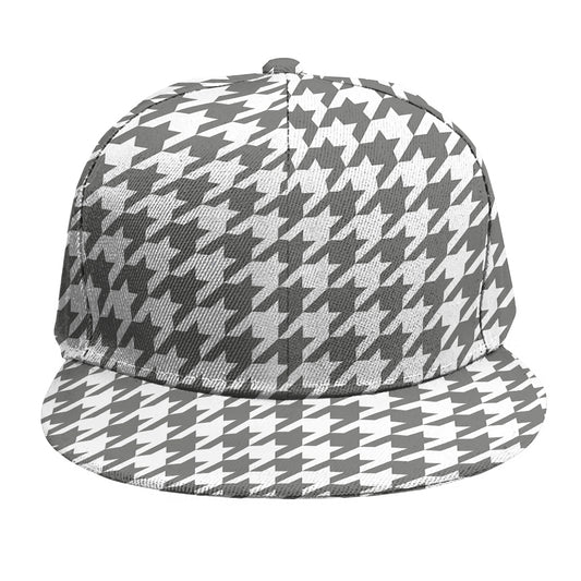 Grey And White Houndstooth Pattern Print Snapback Cap