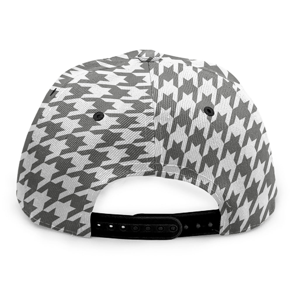 Grey And White Houndstooth Pattern Print Snapback Cap