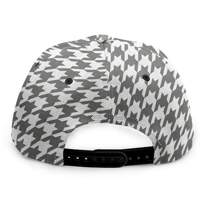 Grey And White Houndstooth Pattern Print Snapback Cap