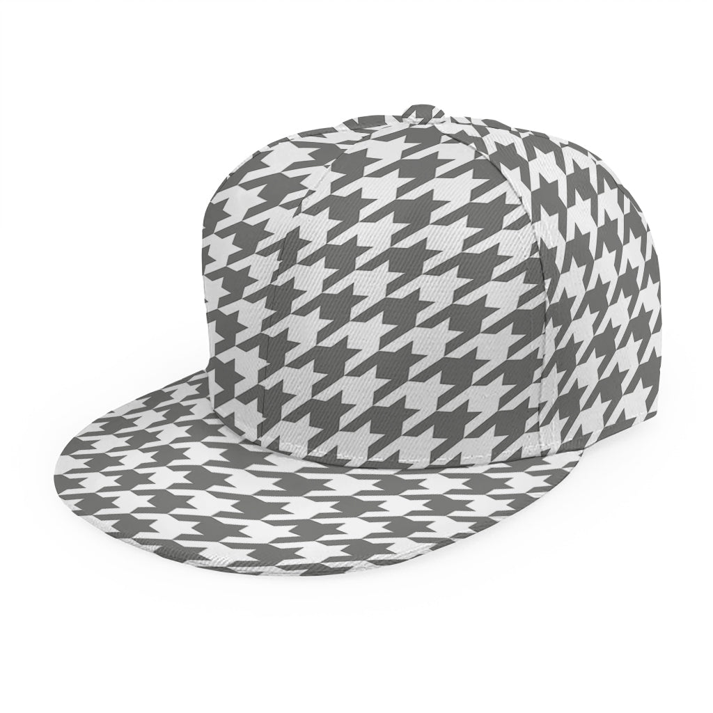 Grey And White Houndstooth Pattern Print Snapback Cap