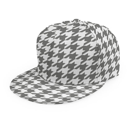 Grey And White Houndstooth Pattern Print Snapback Cap