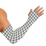 Grey And White Houndstooth Pattern Print Sun Protection Arm Sleeves
