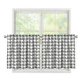 Grey And White Houndstooth Pattern Print Tier Curtains