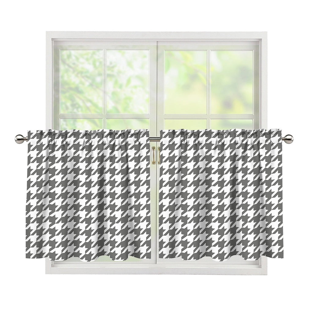 Grey And White Houndstooth Pattern Print Tier Curtains