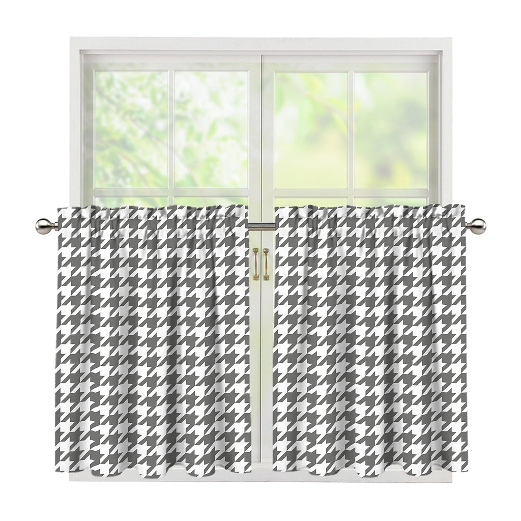 Grey And White Houndstooth Pattern Print Tier Curtains
