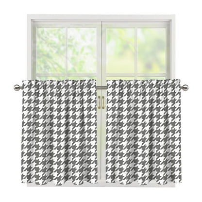Grey And White Houndstooth Pattern Print Tier Curtains