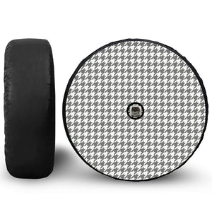 Grey And White Houndstooth Pattern Print Tire Cover With Camera Hole