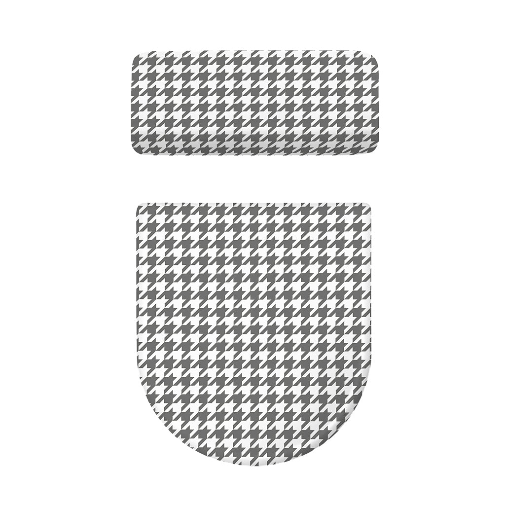 Grey And White Houndstooth Pattern Print Toilet Lid And Tank Cover Set