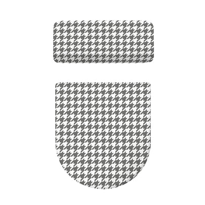 Grey And White Houndstooth Pattern Print Toilet Lid And Tank Cover Set