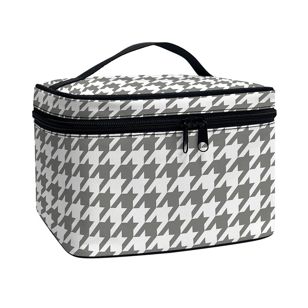 Grey And White Houndstooth Pattern Print Travel Makeup Bag