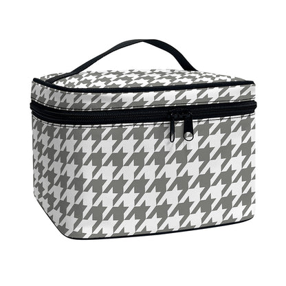 Grey And White Houndstooth Pattern Print Travel Makeup Bag