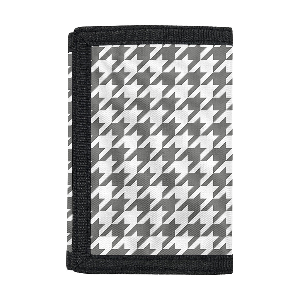 Grey And White Houndstooth Pattern Print Trifold Wallet